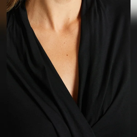 EUC Lanston Black Surplice Drape Top - Size Small! - Picture 4 of 12